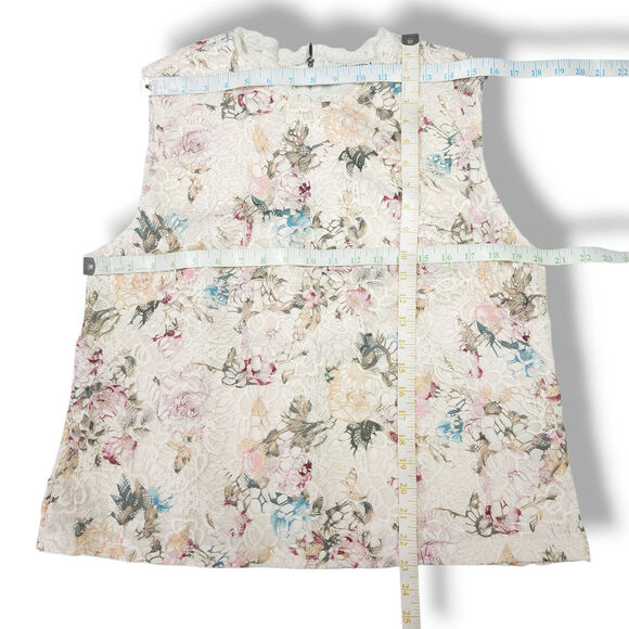 Nanette Lepore Floral Lace Top Ivory Pink Blue Scalloped Neck Back Zip Pastel XL - Picture 6 of 7